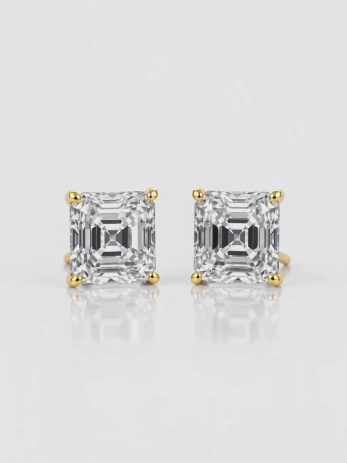 Load video: Video of the Asscher Cut Lab-Grown Diamond Stud Earrings, showing sparkle and movement — Bow Tie Lab Diamonds