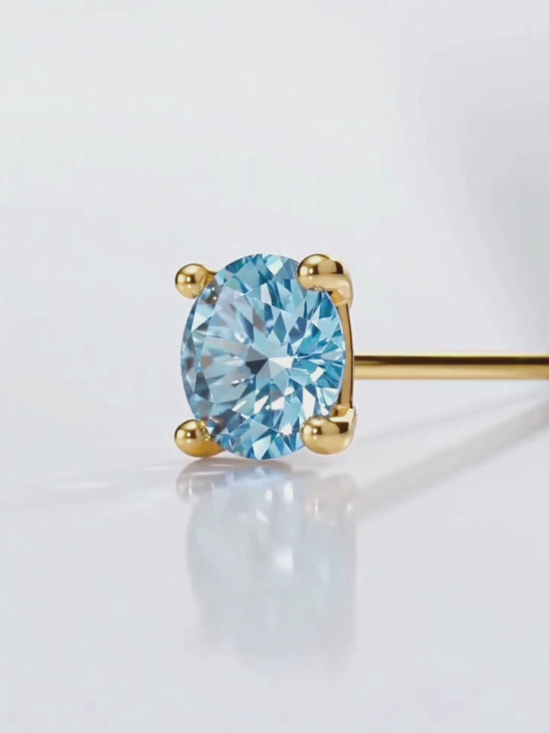Video of the Fancy Blue Round Cut Lab-Grown Diamond Stud Earrings, showing sparkle and movement — Bow Tie Lab Diamonds