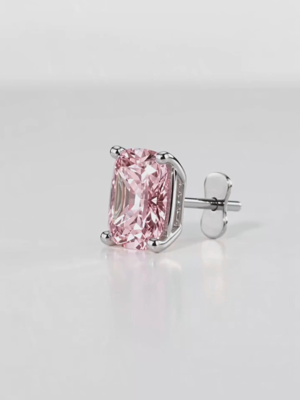 Load video: Video of the Fancy Pink Cushion Cut Lab-Grown Diamond Stud Earrings, showing sparkle and movement — Bow Tie Lab Diamonds