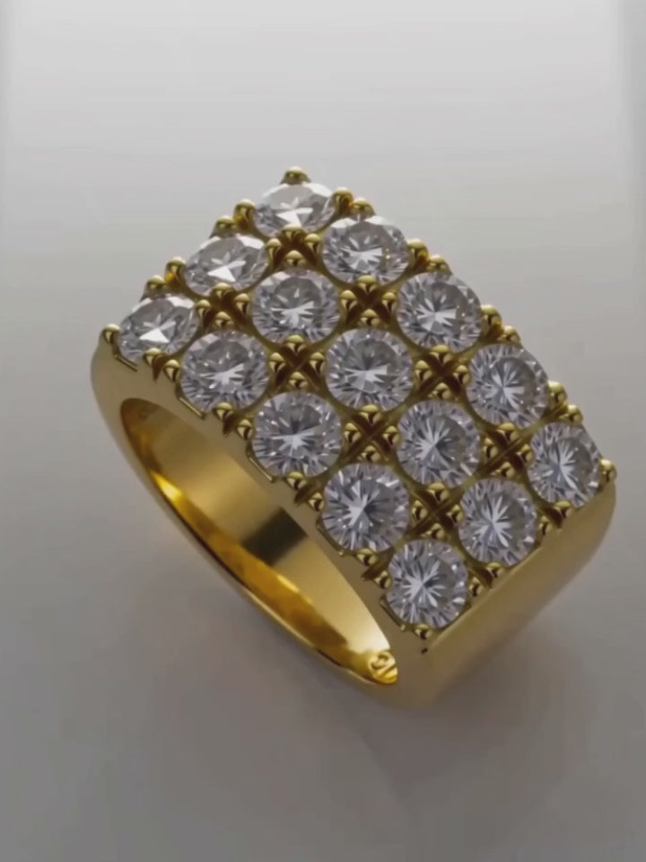 Load video: Video of the 3.00 ctw Round Three-Row Pave Lab-Grown Diamond Band, showing sparkle and movement — Bow Tie Lab Diamonds