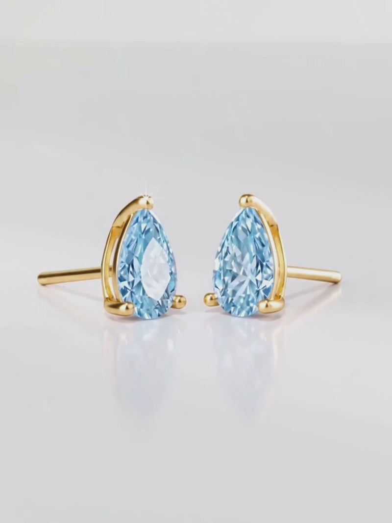 Video of the Fancy Blue Pear Cut Lab-Grown Diamond Stud Earrings, showing sparkle and movement — Bow Tie Lab Diamonds