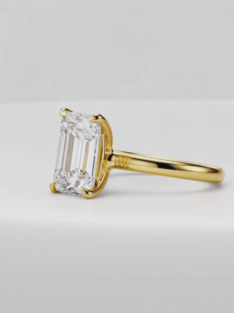 Video of the Emerald Cut Solitaire Lab-Grown Diamond Engagement Ring, showing sparkle and movement — Bow Tie Lab Diamonds