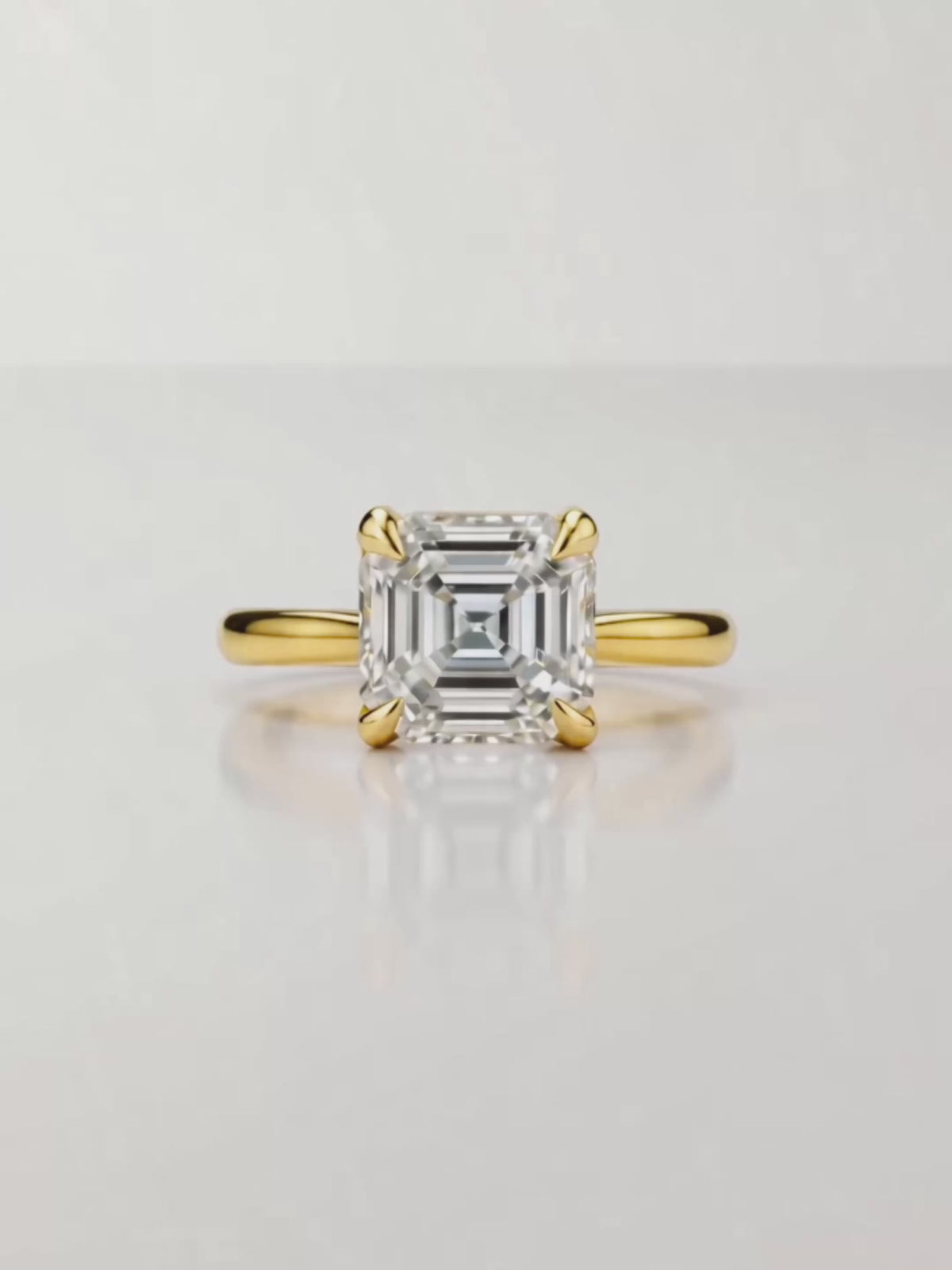 Load video: Video of the Asscher Cut Solitaire Lab-Grown Diamond Engagement Ring, showing sparkle and movement — Bow Tie Lab Diamonds