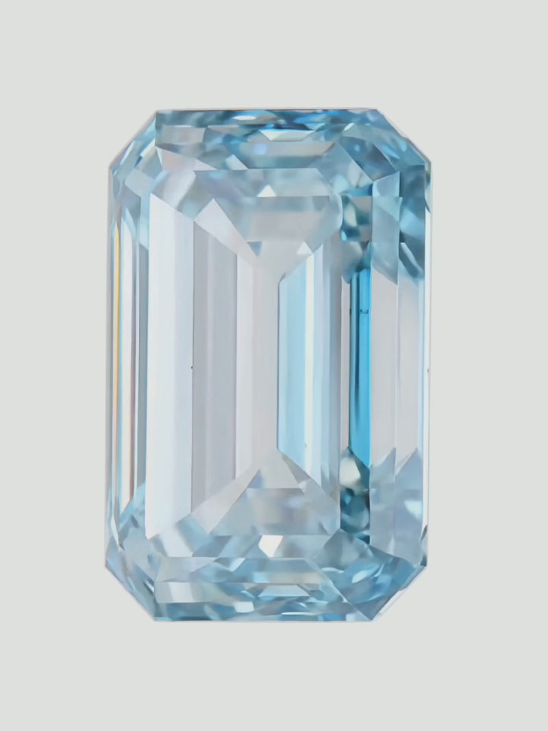 Rotating video of a fancy blue emerald cut lab-grown diamond showing its sparkle — Bow Tie Lab Diamonds