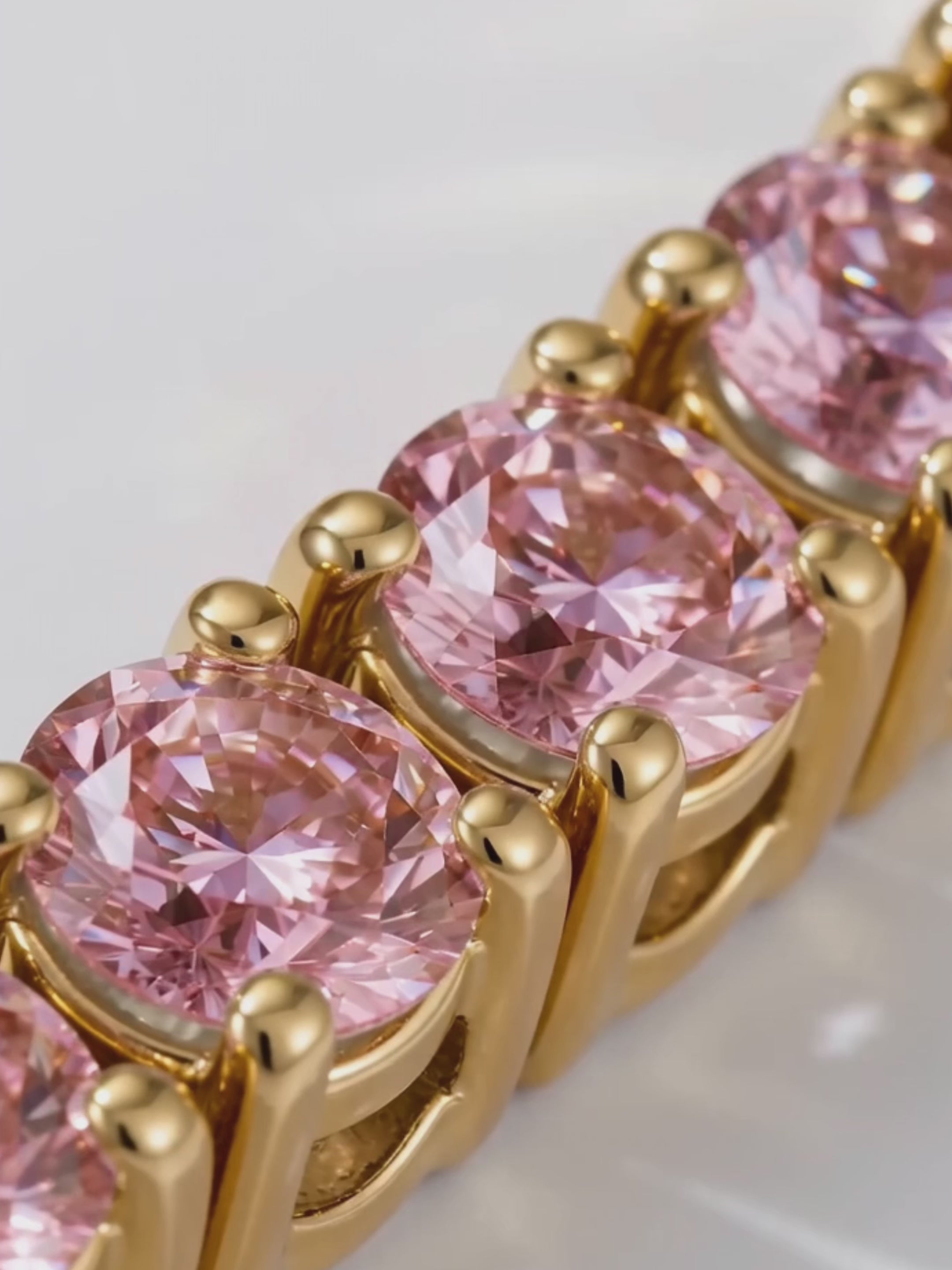 Load video: Fancy Pink 6.35mm (75.00 ctw) Round 4-Prong Lab Grown Diamond Tennis Necklace