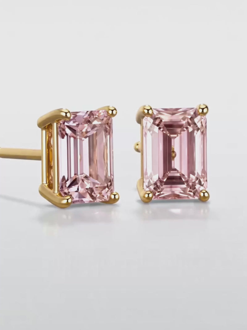 Video of the Fancy Pink Emerald Cut Lab-Grown Diamond Stud Earrings, showing sparkle and movement — Bow Tie Lab Diamonds