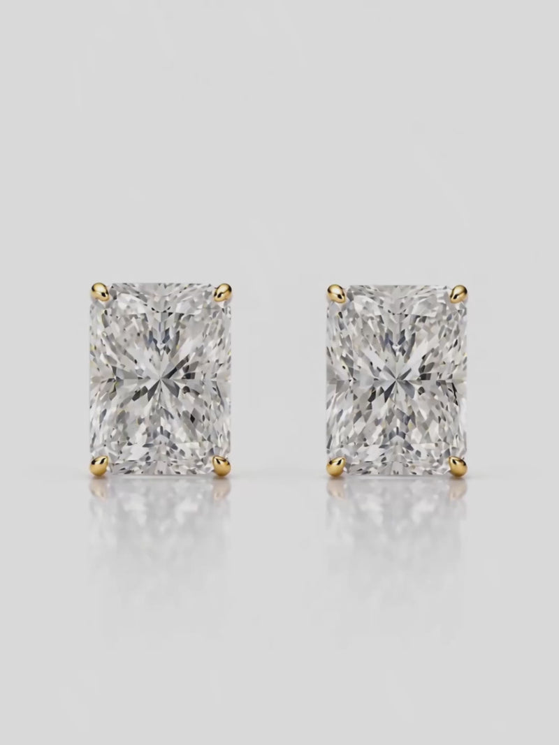 Video of the Radiant Cut Lab-Grown Diamond Stud Earrings, showing sparkle and movement — Bow Tie Lab Diamonds