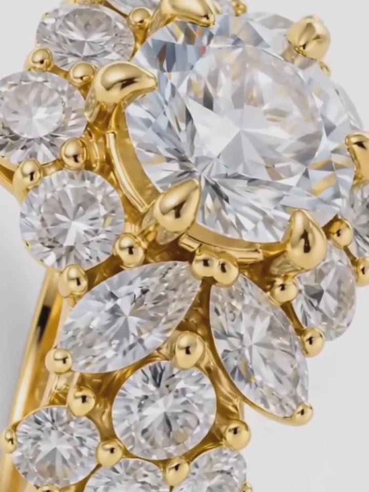 Video of the 5.00 ctw Round Floral Cluster Halo Lab-Grown Diamond Ring, showing sparkle and movement — Bow Tie Lab Diamonds