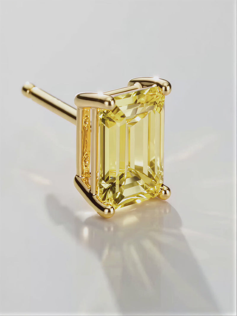 Video of the Fancy Yellow Emerald Cut Lab-Grown Diamond Stud Earrings, showing sparkle and movement — Bow Tie Lab Diamonds